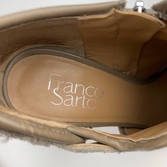 Franco Sarto Dale 2 Booties Ankle Boots Beige Suede Perforated Heeled Women's 7 - Picture 5 of 12